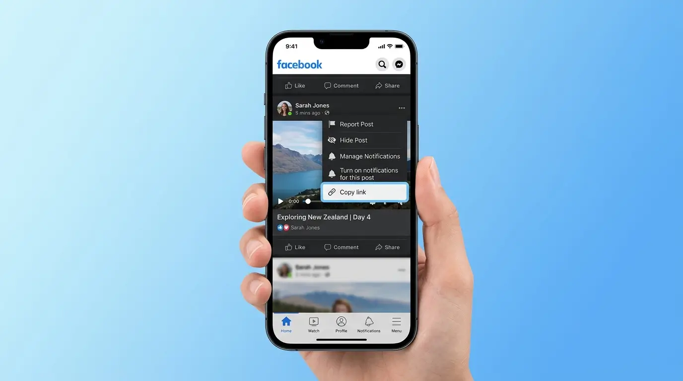 copy facebook video link
